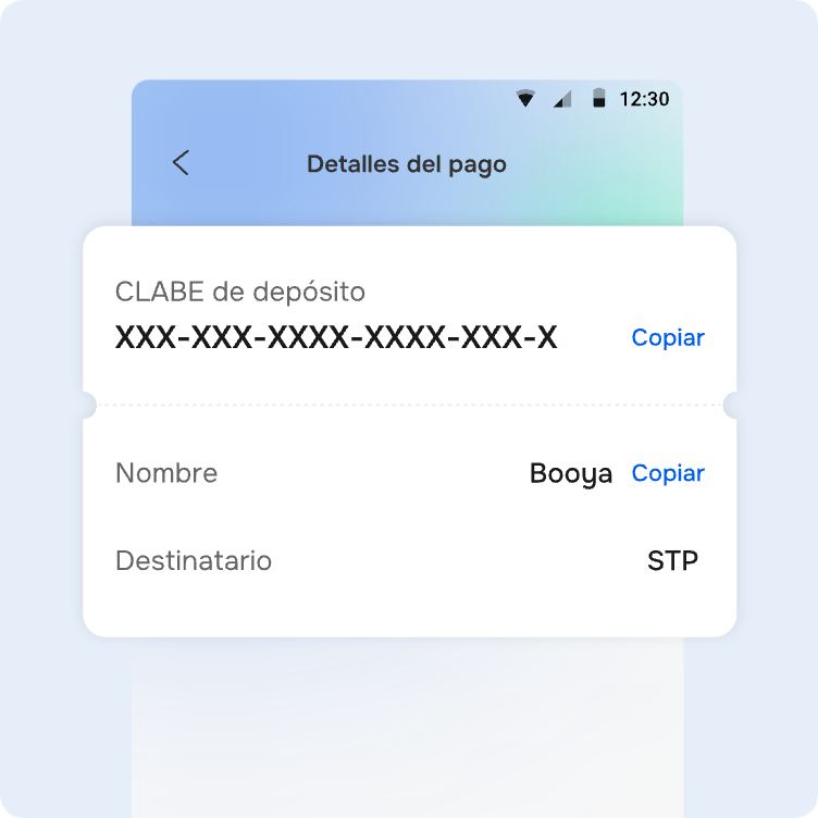 Pantalla de transferencia en línea en Booya