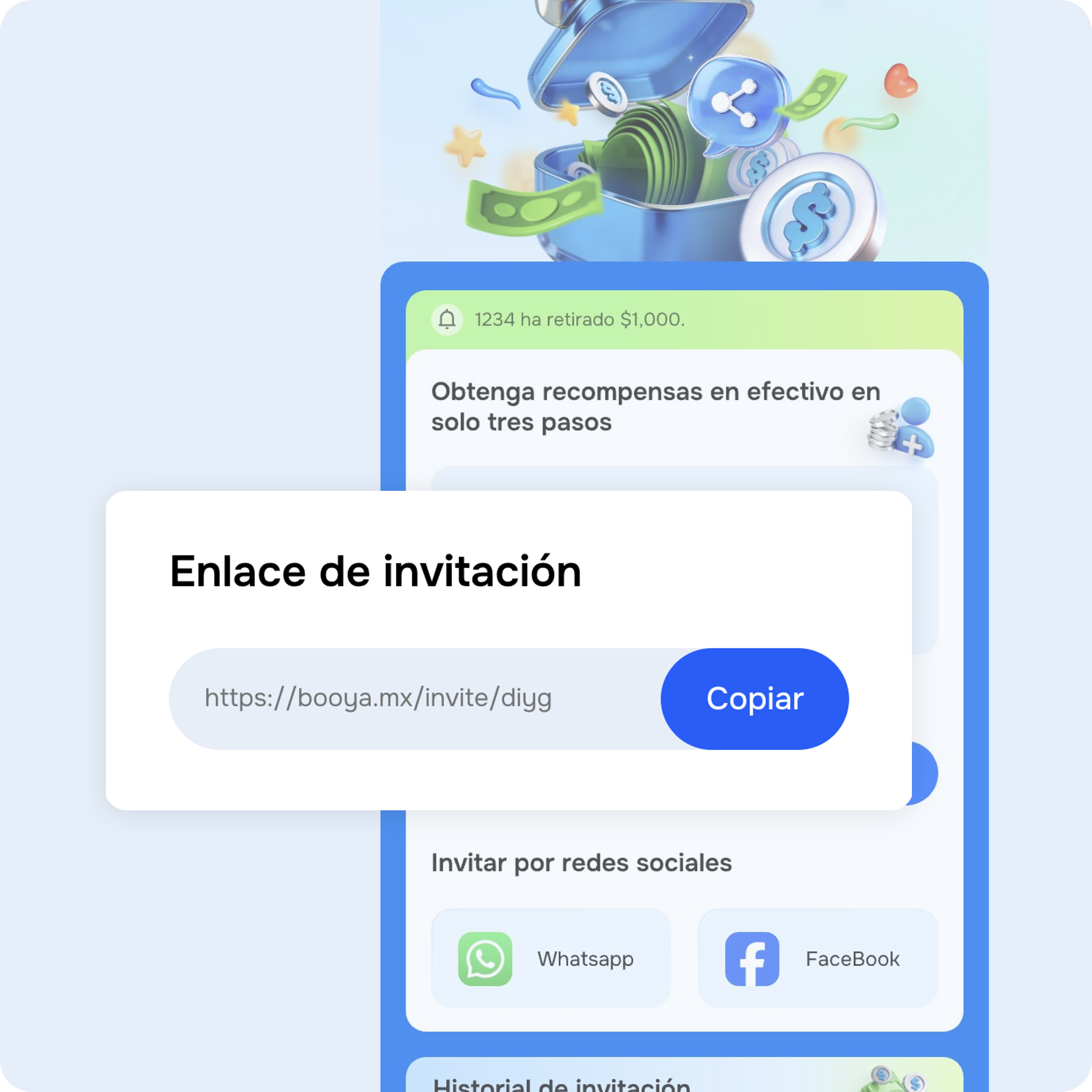 Pantalla placeholder para compartir el enlace de invitación